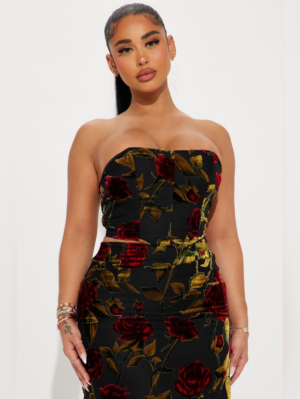 Fashion Nova Floral Velvet Midi Skirt Set - Picture 6 of 8